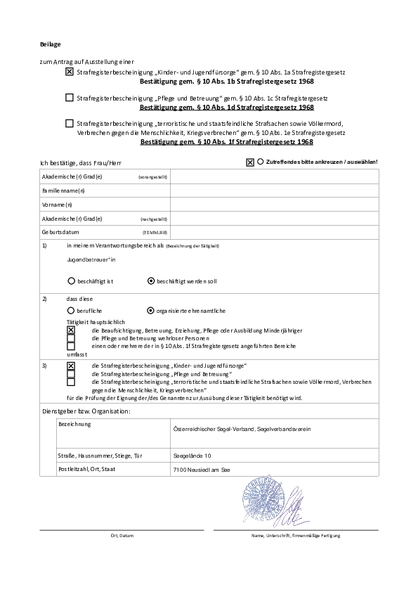 Antrag Strafregisterbescheinigung OeSV Digital